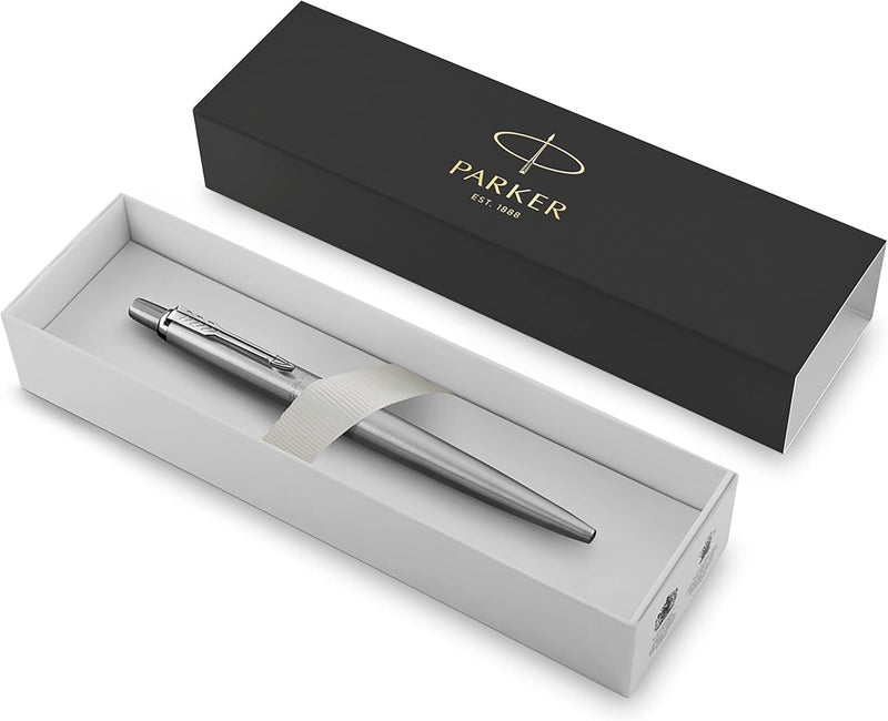 Parker Jotter Ballpoint Pen - Stainless Steel with Chrome Trim, Medium Point Blue Ink, Gift Box - Image 2